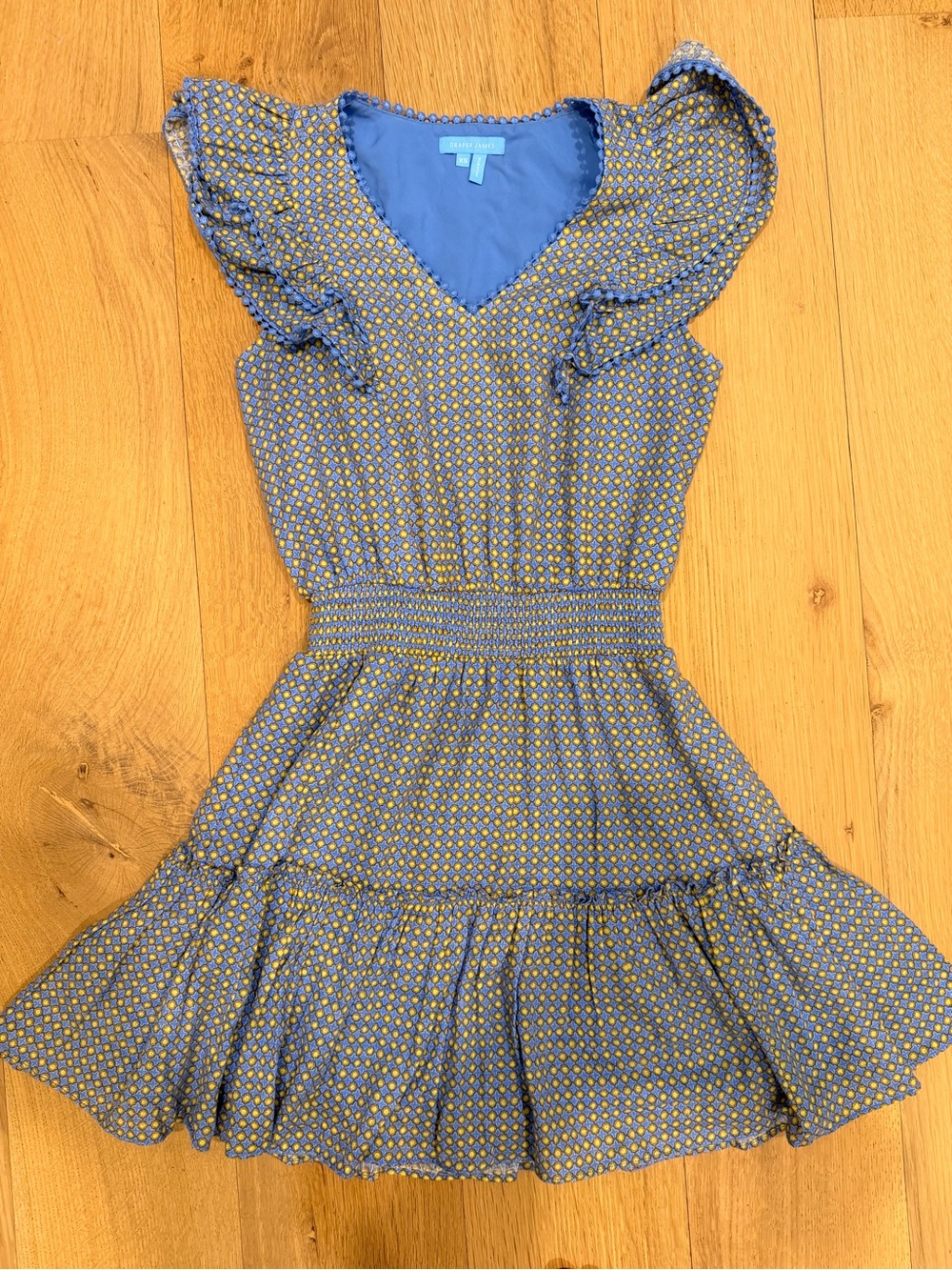 Draper James Blue & Yellow Ruffle Sleeve Dress XS